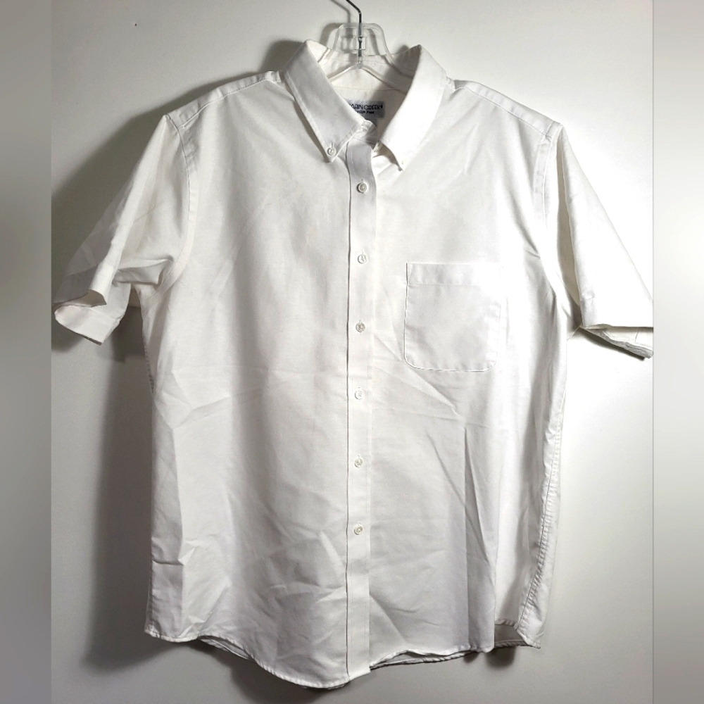 Cabin Creek white short sleeve button down shirt  women's 14  #2223